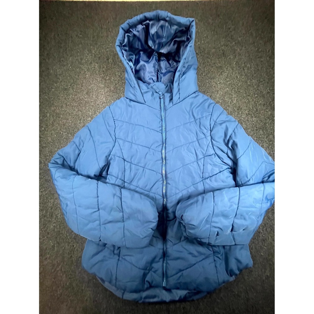 Aeropostale Puffer Jacket Womens Large Blue Lined Full Zip Hooded Winter Coat